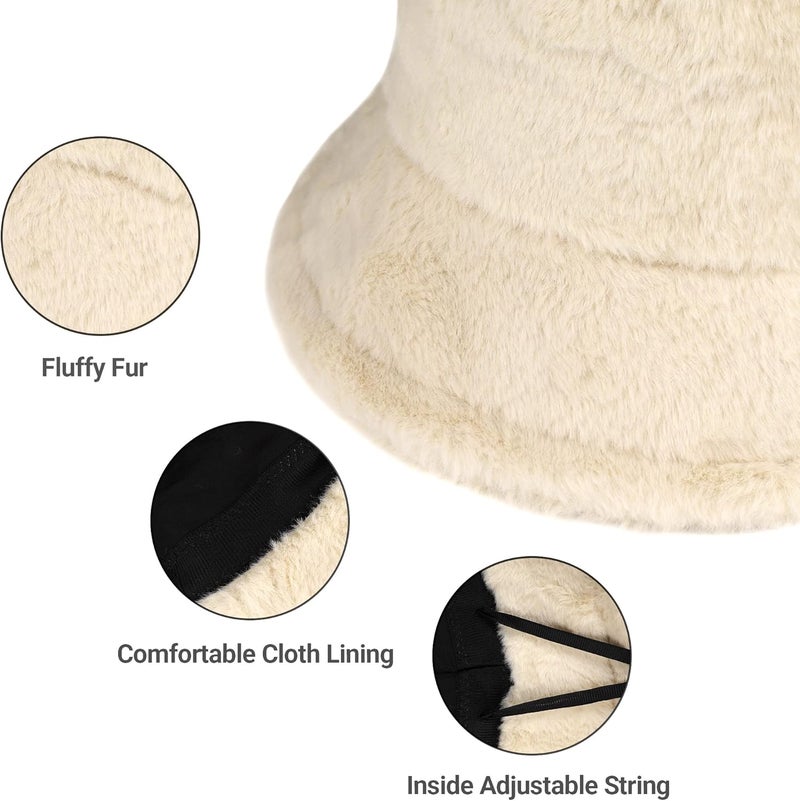 Umeepar Winter Faux Fur Fuzzy Bucket Hat Fluffy Warm Hat for Women Men - Image 4